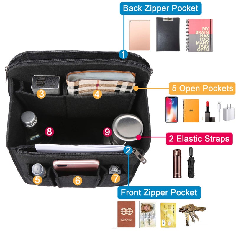 Yoillione Felt Backpack Organizer Insert for Women and Men, Large Travel Rucksack Insert with High Capacity, Lightweight Bag Organizer with Zipper Pockets - Image 3